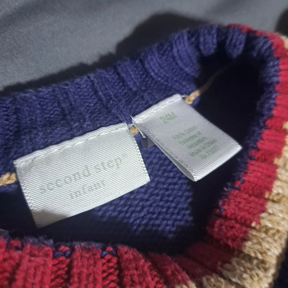 VTG Second Step 24m Moose Wearing Scarf Knit Sweater 100% Cotton‎